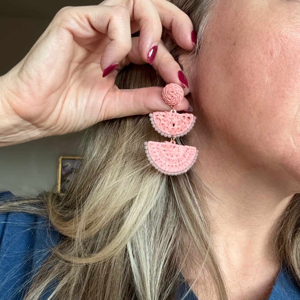 Chic Pink Crochet Half-Moon Earrings